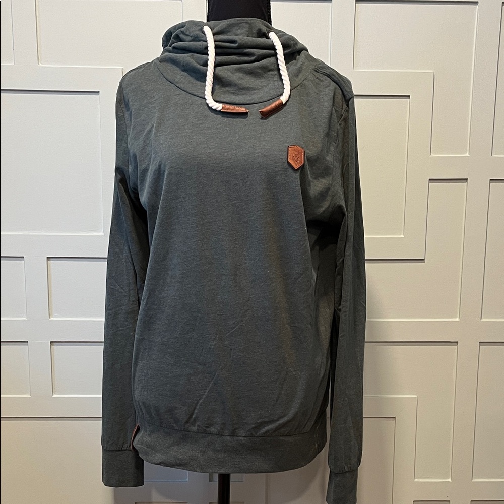 Naketano Cowl Neck Sweatshirt with Leather Accents